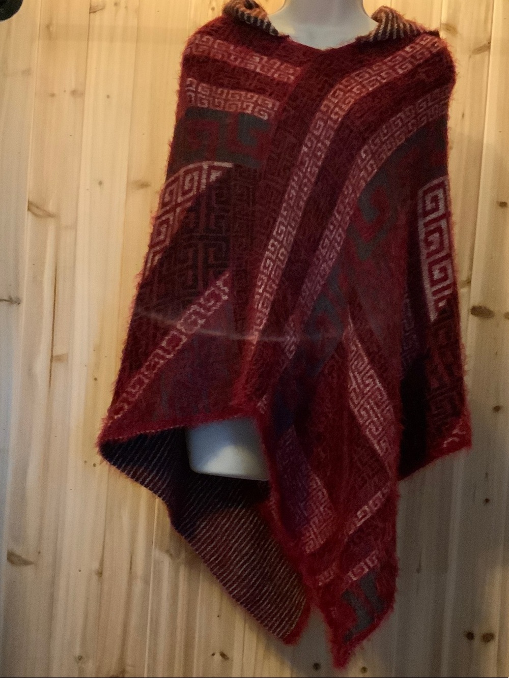 Cozy Burgundy Patterned Poncho